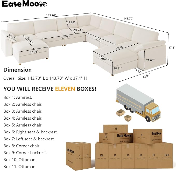 EASE MOOSE Oversized Sectional Modular Sofa，Comfty U Shape Sectional FSC - Image 2