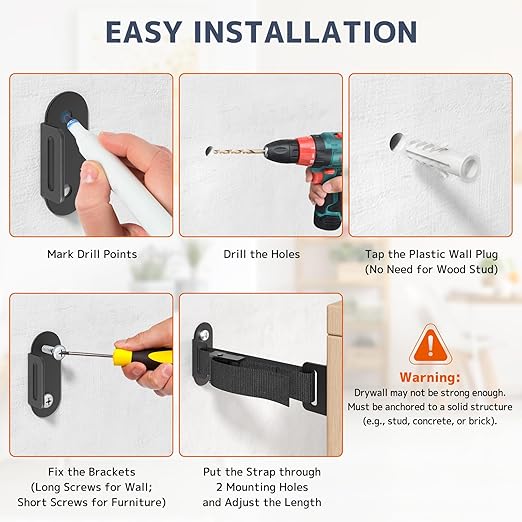 Anti Tip Furniture Anchors, Heavy Duty Furniture Wall Anchor, Earthquake Proof - Image 7