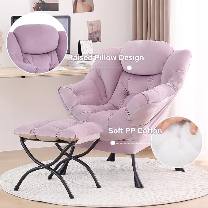 Tiita Lazy Chair with Ottoman, Comfy Leisure Sofa Reading Chair with Footrest - Image 4