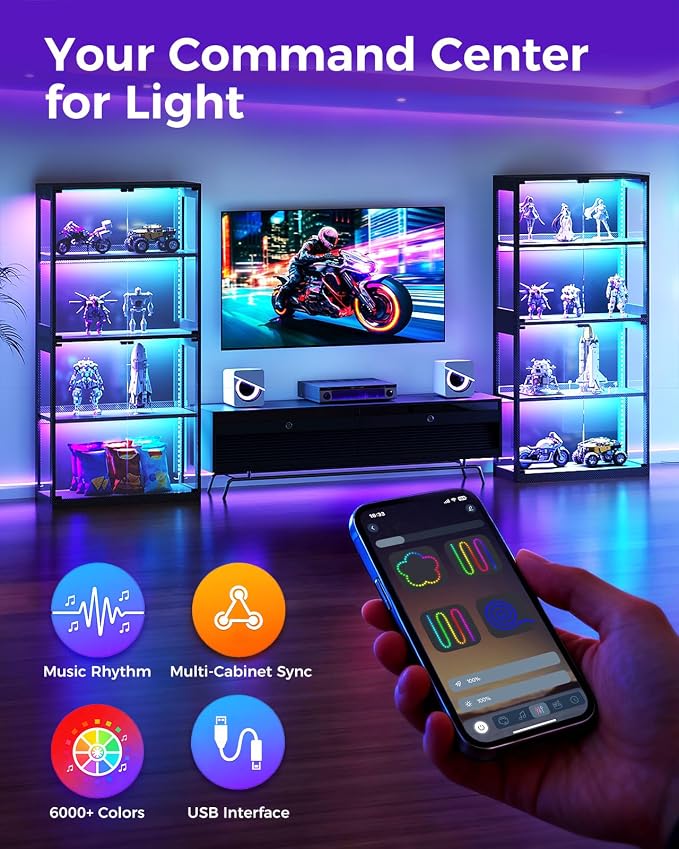 AODK Display Case with RGB Lights, 4-Tier Display Cabinet with Glass Doors and - Image 3