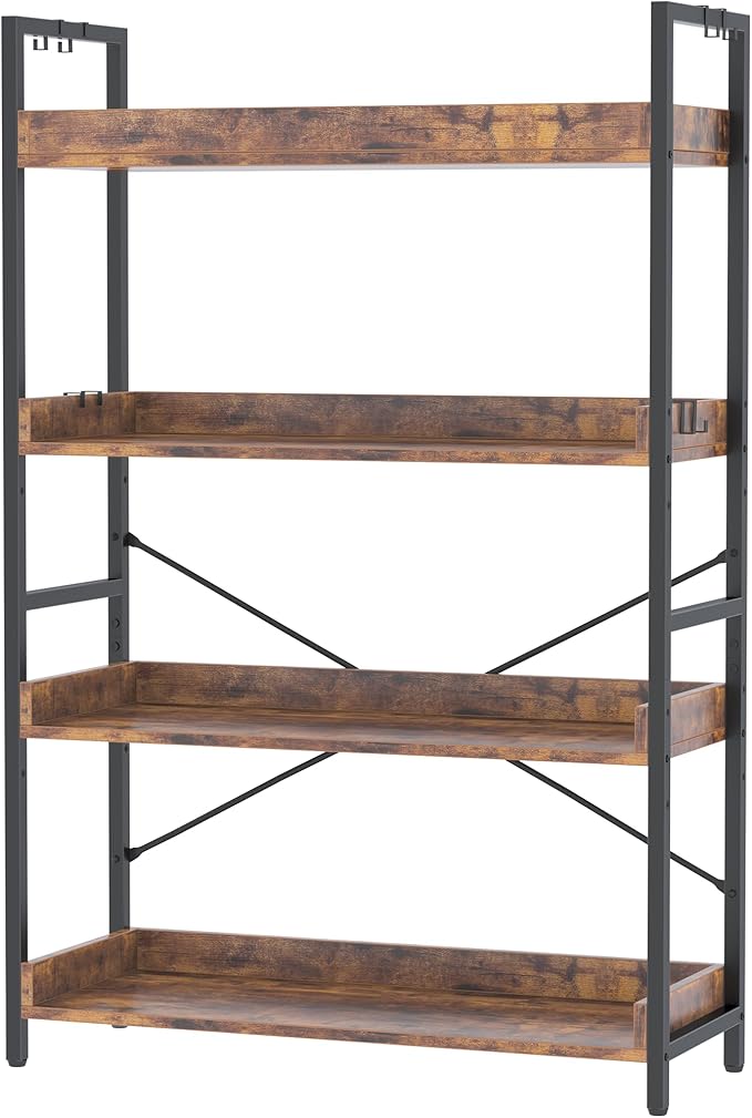 HCHQHS 4 Tier Bookshelf, Adjustable Industrial Bookcase, Vertical Tall Book by HCHQHS