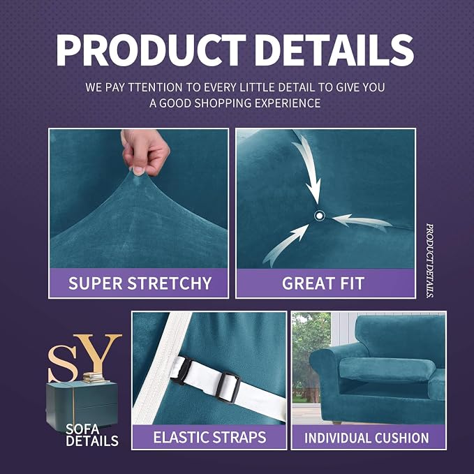 ZNSAYOTX Oversized Velvet 3 Piece Couch Cover - Image 4
