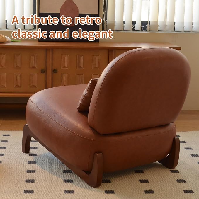 KEIKI Accent Chair with Solid Wood Legs, Faux Leather Single Seat Sofa - Image 7