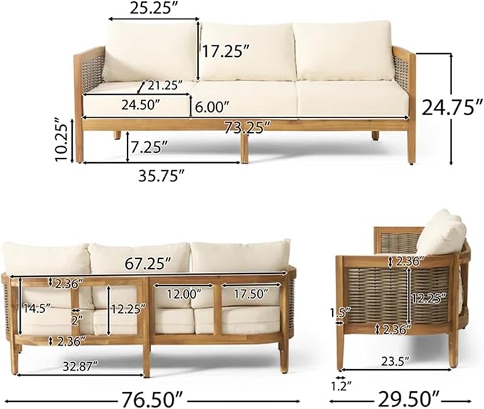 Merax 5-Piece Outdoor Acacia Wood Wicker Conversation Set - Image 4