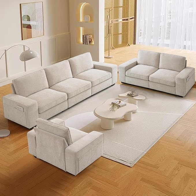 TEKAMON 100" Modular Sofa with Seats Storage, Comfy 3-Seater Chenille Fabric - Image 6