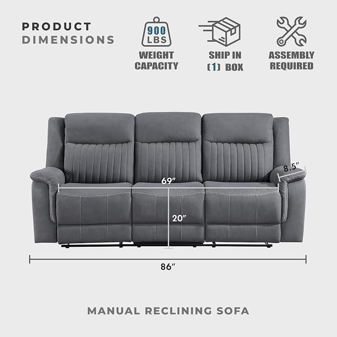 Lexicon Manual Double Reclining Sofa, Polished Microfiber Upholstered 3 Seater - Image 4