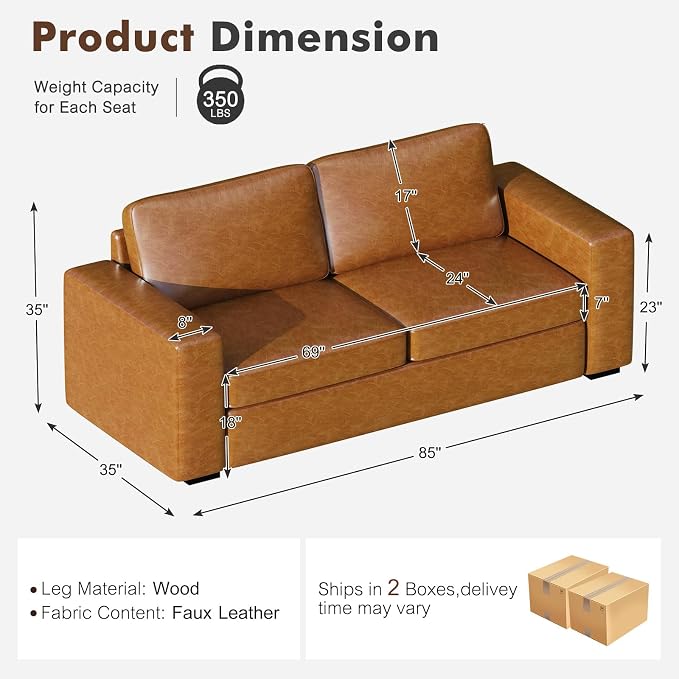 ABCASA Loveseat Set of 2, Living Room Furniture Set, Oversized Faxu Leather Sofa - Image 2