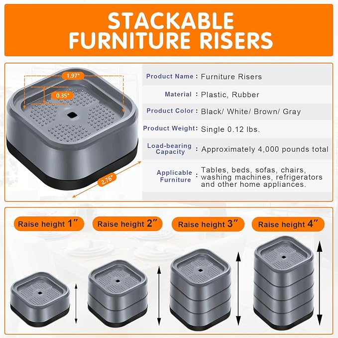 shouwuhho 24 Pack Furniture Risers Adjustable Bed Risers Heavy Duty Lifts - Image 2
