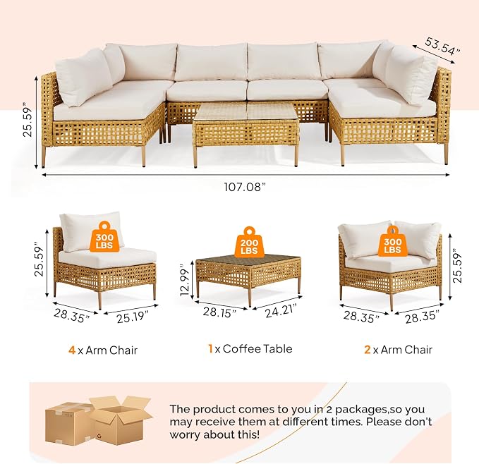 VINGLI 7 Piece Patio Sectional Furniture Set, Wicker Outdoor Furniture - Image 2