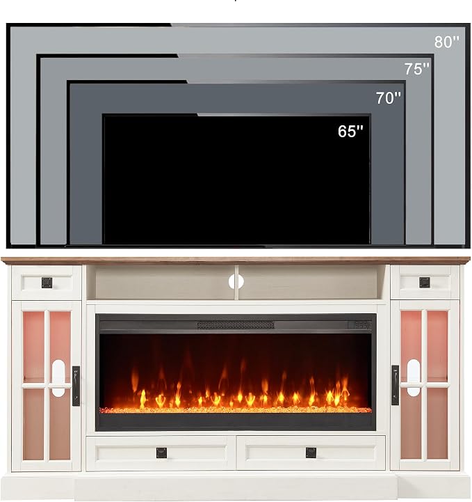 OKD Fireplace TV Stand for 80 Inch TV, Farmhouse Entertainment Center - Image 6