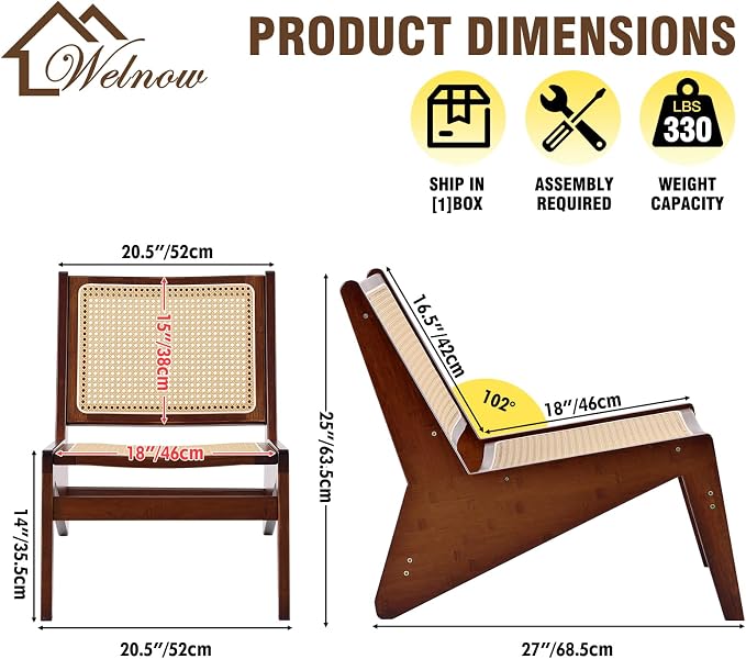Welnow 2-Pcs Mid Century Rattan Accent Chair, Bamboo Wood Lounge Chair - Image 3