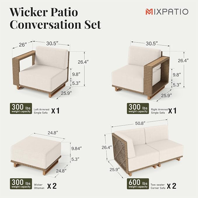 MIXPATIO Patio Sectional Furniture Set, 6 Piece Outdoor Wicker Sofa Patio Couch - Image 6