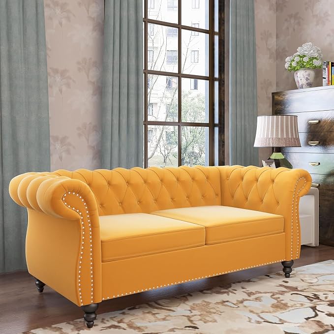 Chesterfield Loveseat Sofa, Modern Velvet Small Sofa Couch 2 Seater - Image 4