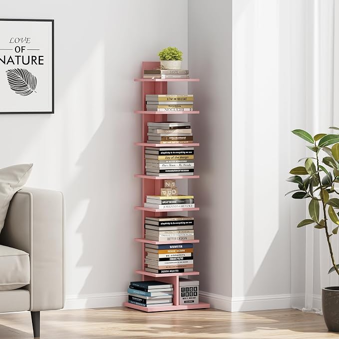 TUTOTAK Bookshelf, 8-Tier Bookcase, Narrow Spine Book Shelf - Image 4