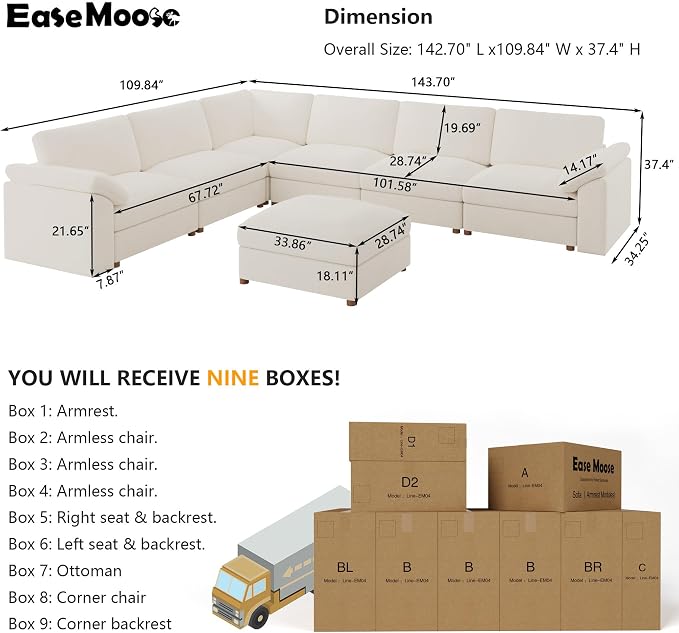 EASE MOOSE Sectional Modular Sofa, Luxury FSC Certified Chenille Comfty Deep - Image 2