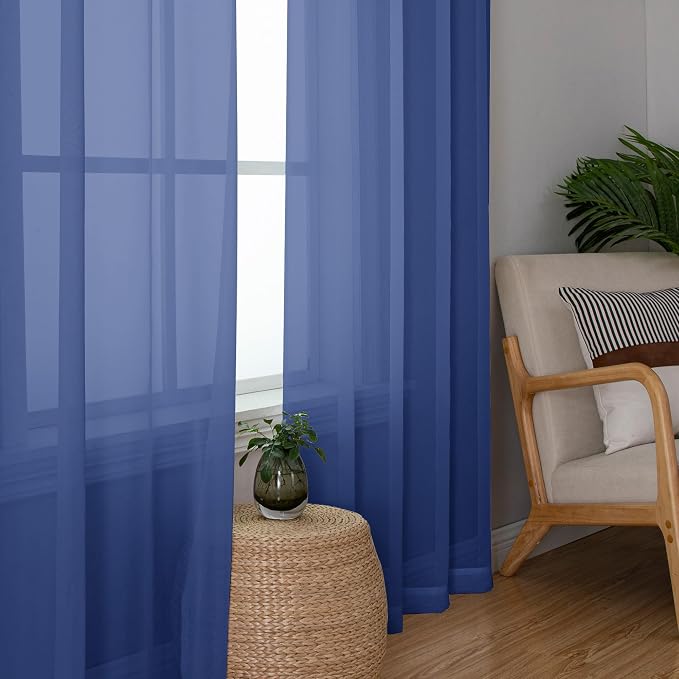 OWENIE Sheer Curtains 63 Inch Length 2 Panels Set, Light Weight Soft Solid - Image 2