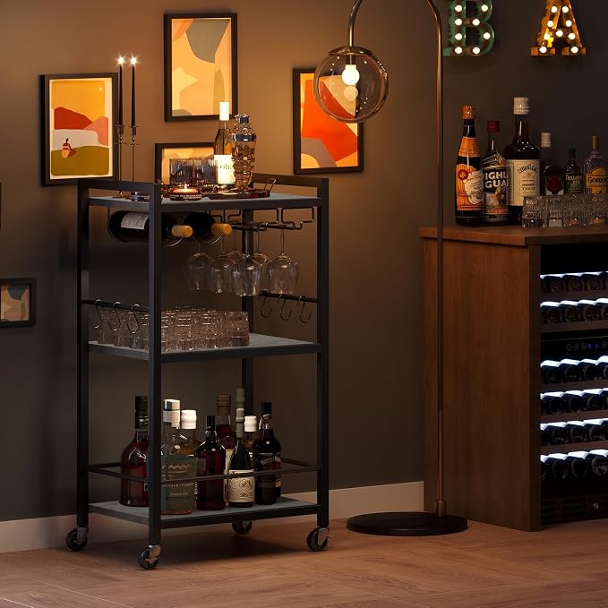 TUTOTAK Bar Cart, Home Bar Serving Cart, Microwave Cart, Drink Cart, Mobile - Image 8