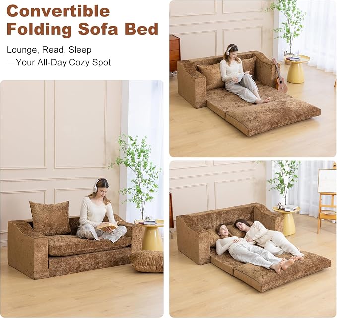 61" Convertible Sofa Bed Loveseat, Memory Foam Boneless Floor Couch - Image 7