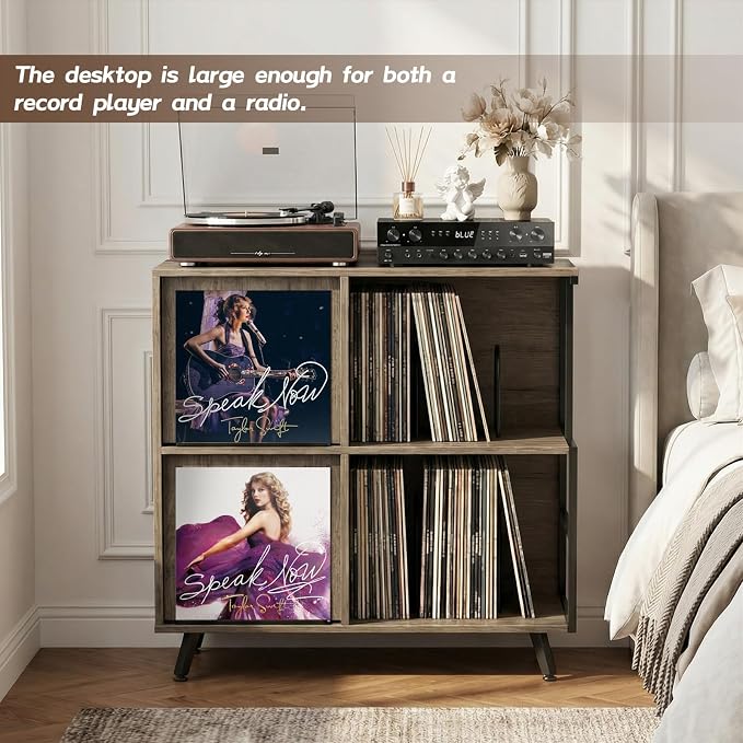 Faesun 3 Tier Flip Top Record Player Stand, Vinyl Record Storage Holds up to - Image 5