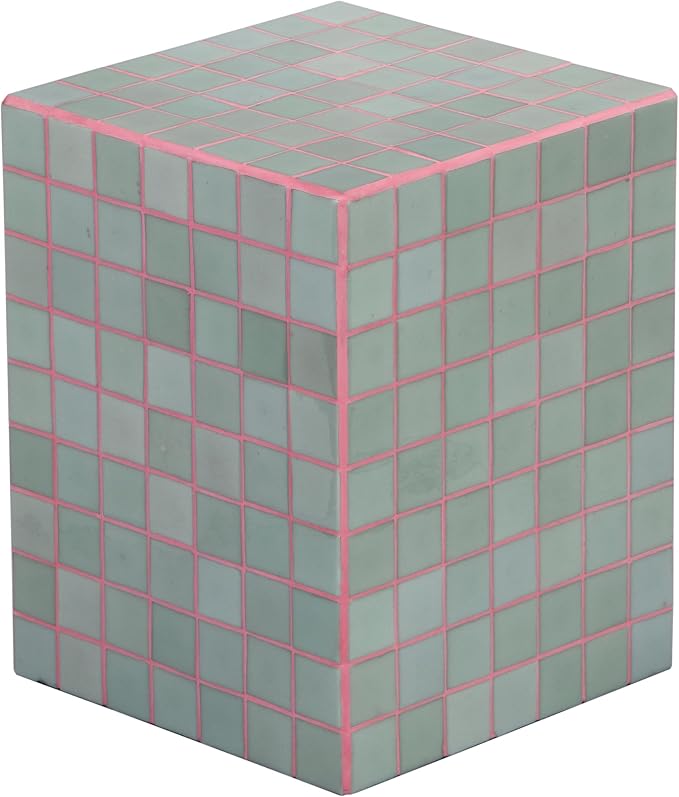 JONATHAN Y Callista 18-Inch Sage Gray/Pink Modern Ceramic Tiled Cube Side Table by JONATHANY