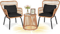 3 Piece Outdoor Wicker Furniture Bistro Set, Rattan Chairs Conversation Sets by HOMEZILLIONS