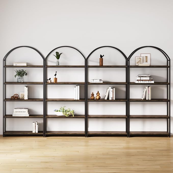 Nathan James Haven Etagere Bookshelf, 5-Shelf Bookcase in Nutmeg Wood and Black by NathanJames