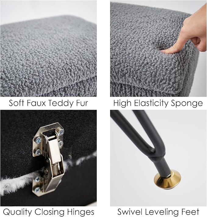 Vanity Stool Chair, Faux Teddy Fur Ottoman Foot Stool - Image 6