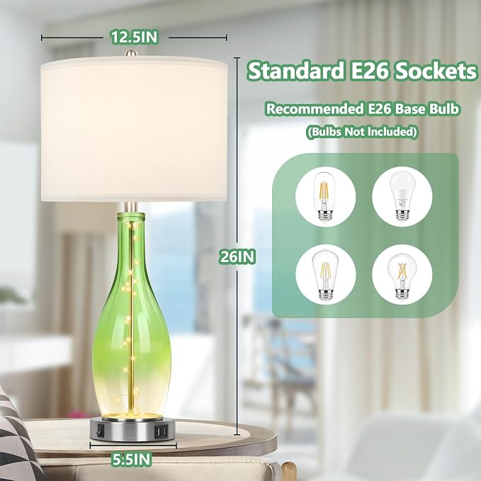 BesLowe 26in Tall Glass Table Lamps Set of 2 - Image 5