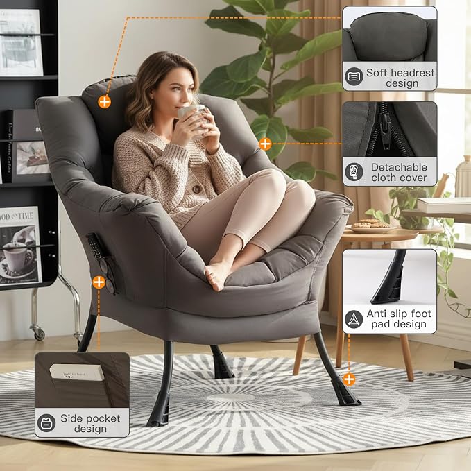Lazy Chair for Living Room, Large Dark Grey Accent Chair - Image 2