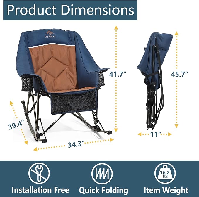 400lbs Rocking Camping Chair, Oversized Heavy Duty XL Folding Rocker - Image 2