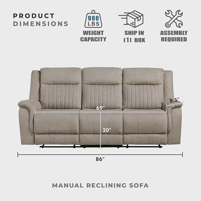 Lexicon Manual Double Reclining Sofa, Polished Microfiber Upholstered 3 Seater - Image 5