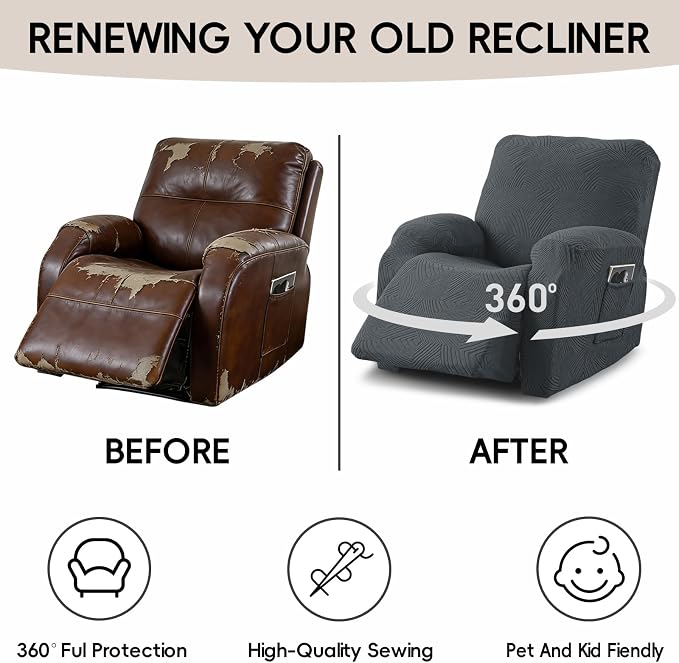Recliner Chair Covers, 4-Piece Stretch Geometric Strokes Jacquard Reclining - Image 6