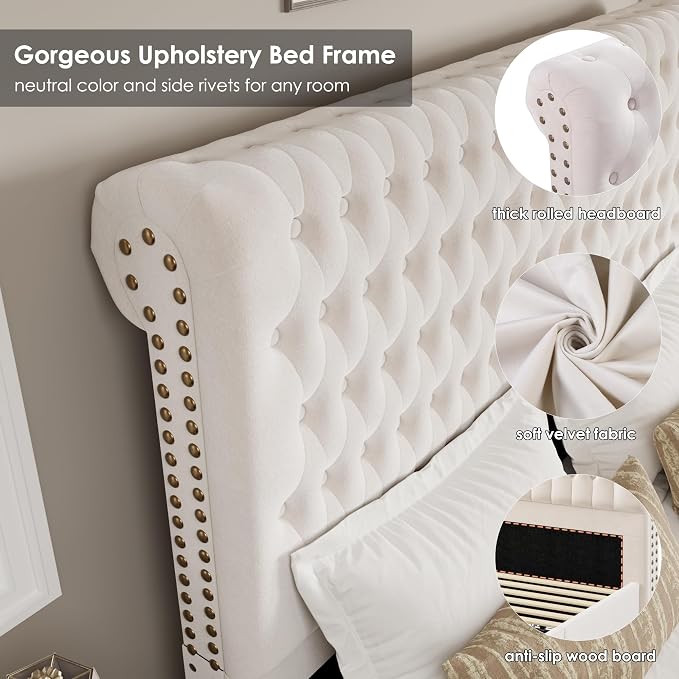 Queen Size Bed Frame 54" Tall Headboard - Image 3