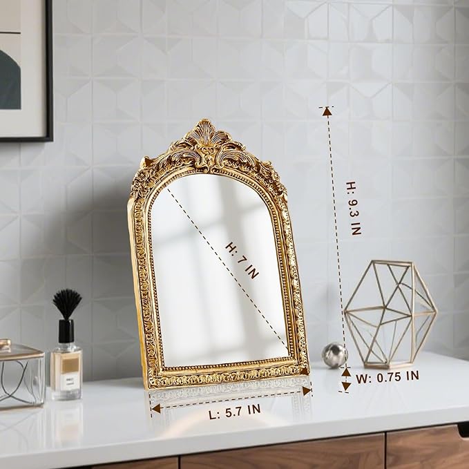 YUSONG Vintage Desk Mirror – 7" Gold Antique Tabletop Mirror - Image 2
