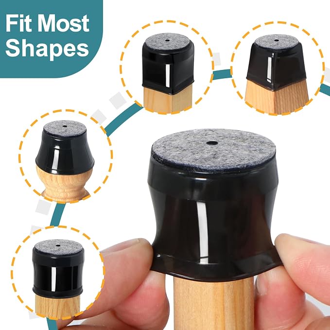 24 Pcs Chair Leg Floor Protectors Round, Silicone Felt Furniture Leg Pads Caps - Image 3