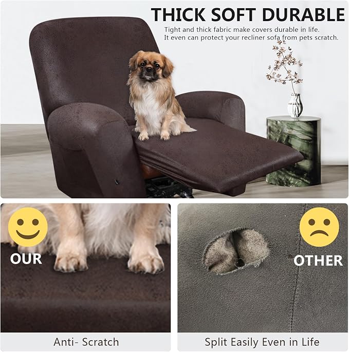 ANARACHON Leather Look Recliner Chair Covers Stay in Place 4-Piece Recliner - Image 6
