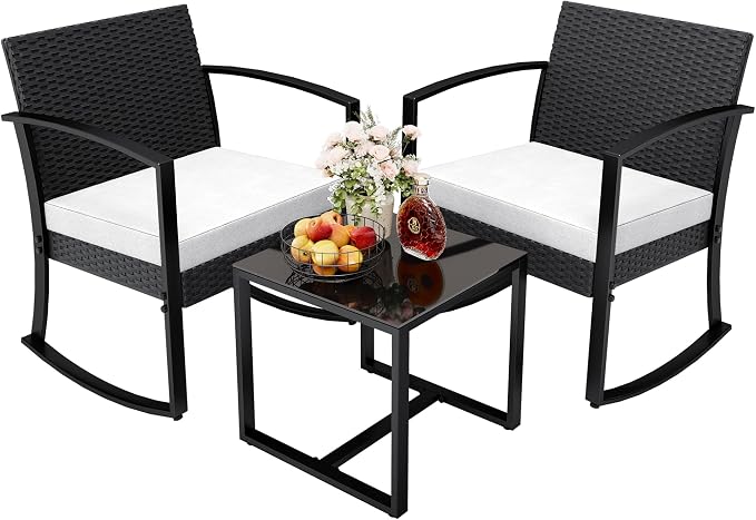 Greesum 3 Pieces Outdoor Furniture Set Patio Bistro Rocking Chairs by BuynowfromGreesum