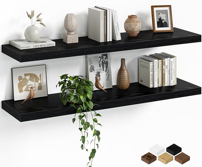 Fun Memories Floating Shelves for Wall, 40 Inch Long Set of 2 Rustic Wood Wall by FunMemories