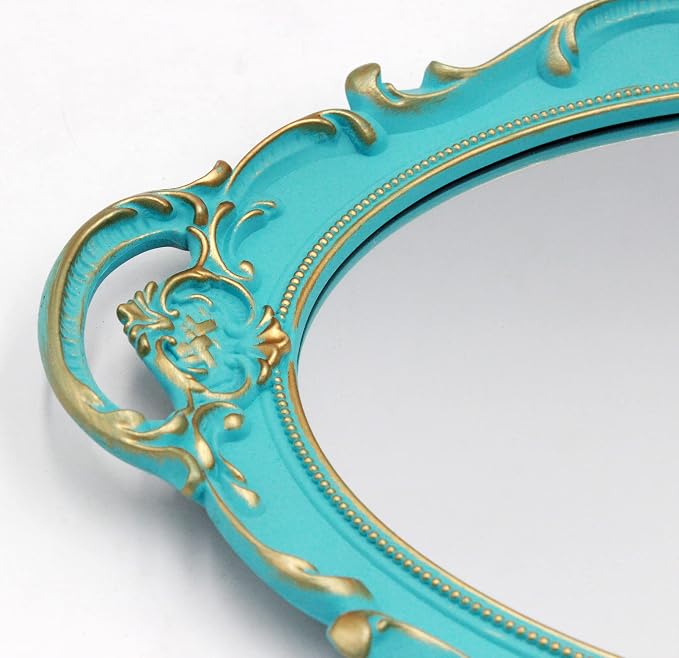 YCHMIR Vintage Small Mirror 14.5 x 10 Inch Oval Blue Wall Mirror - Image 6