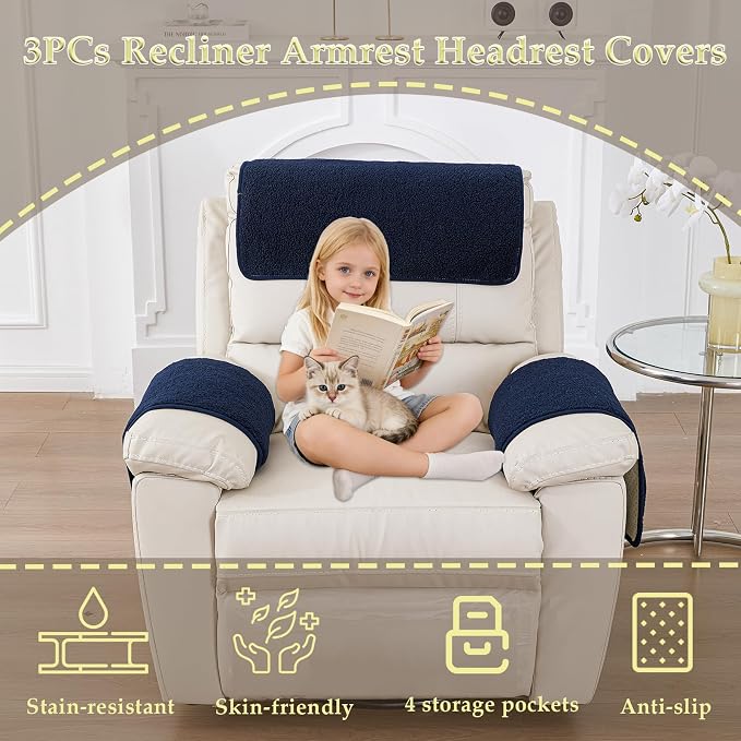 Armrest Covers - Arm Chair Covers Set of 3 Recliner Chair Covers, - Image 2