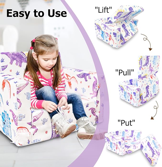 Kids Couch, 2-in-1 Kids Fold Out Couch, Convertible Sofa to Lounger - Image 6