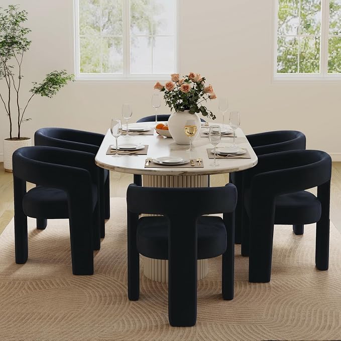 BESTANO Set of 6 Modern Velvet Fabric Upholstered Dining Chairs - Image 2