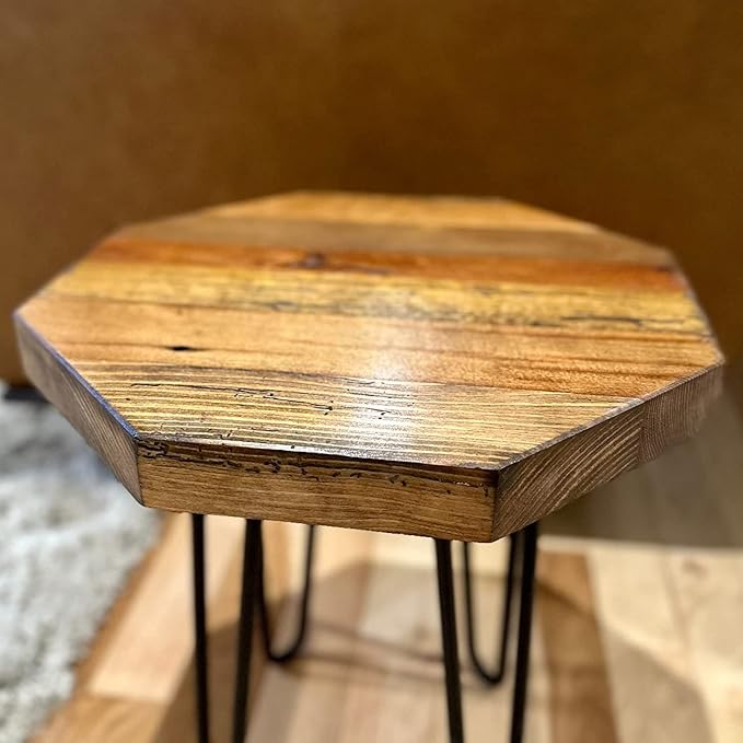 Modern Timber Craft Reclaimed Wood Hairpin Leg Table | 16" Rustic Small - Image 2