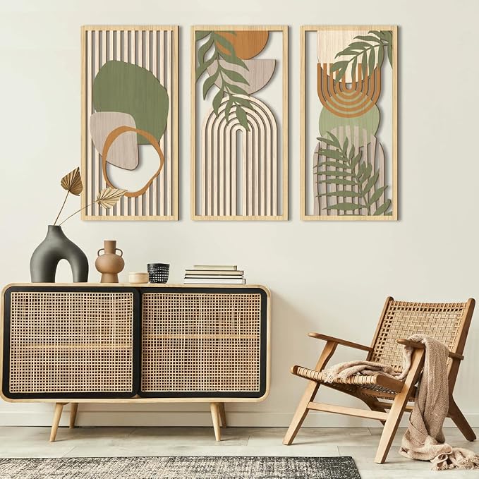 IARTTOP Boho Mid-century Modern Wood Wall Art 16x32 Inch Large Green Abstract - Image 6