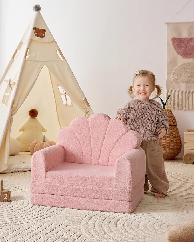 Blissful Diary Kids Couch, 2-in-1 Soft Toddler Couch Fold Out, Toddler Chair - Image 2