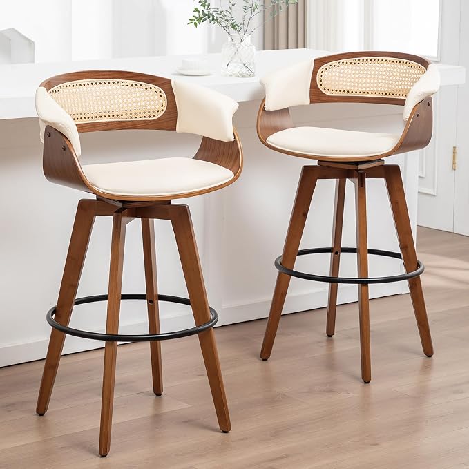 Set of 2 Rattan Swivel Bar Stools by KUNZENTLIVING