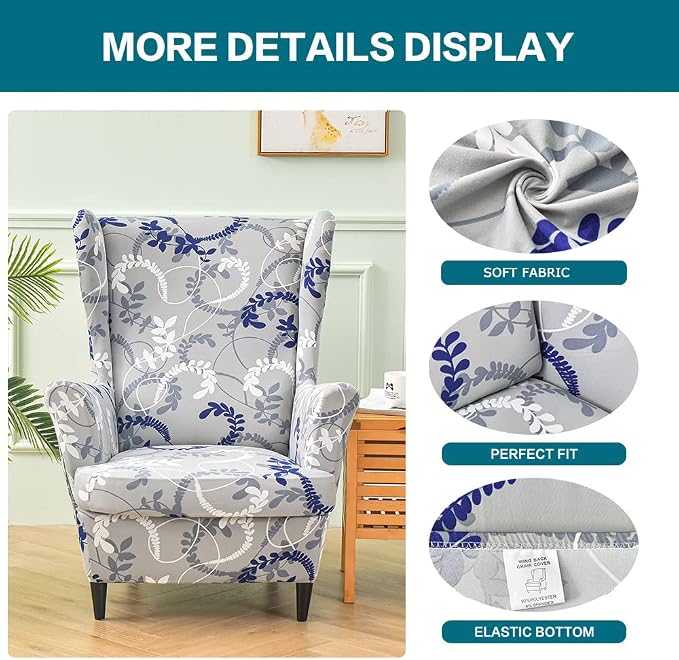 KRFOONN Wingback Chair Covers Slipcovers 2 Piece Stretch Wing Chair Covers - Image 3