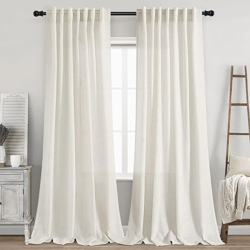 2 Panels Set Cream Linen Curtains 95 inches Long by Nanspring