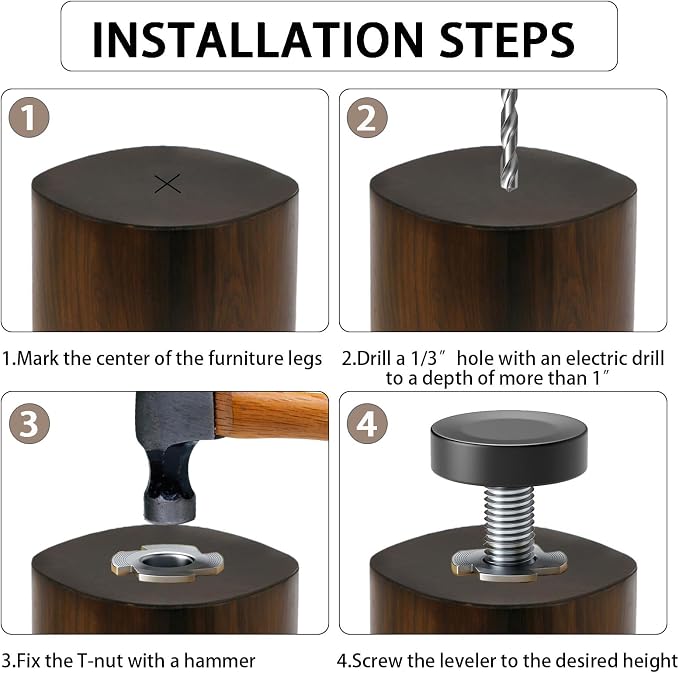 1/4" Thread Leveling Feet, Threaded Screw-in Table Feet - Image 6