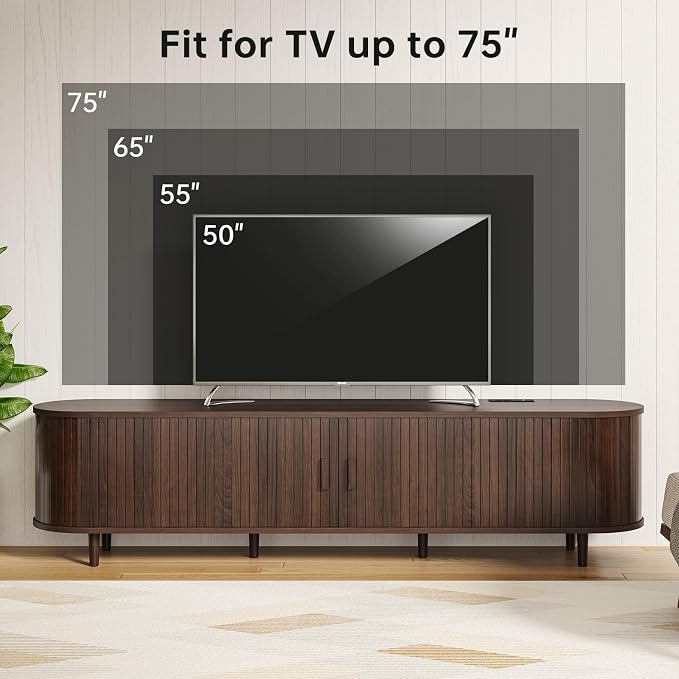70" Mid Century Modern TV Stand, Wood TV Consoles - Image 7